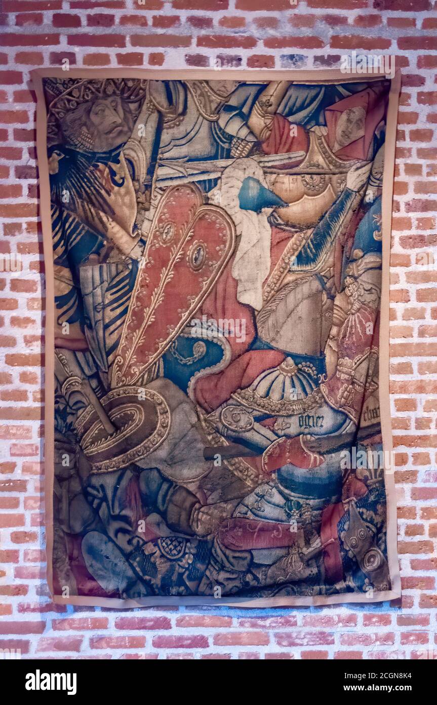 Amboise, Frankreich - 31. Oktober 2013: Farbenfrohe Wandteppiche im Chateau du clos luce, Amboise, Frankreich. Stockfoto