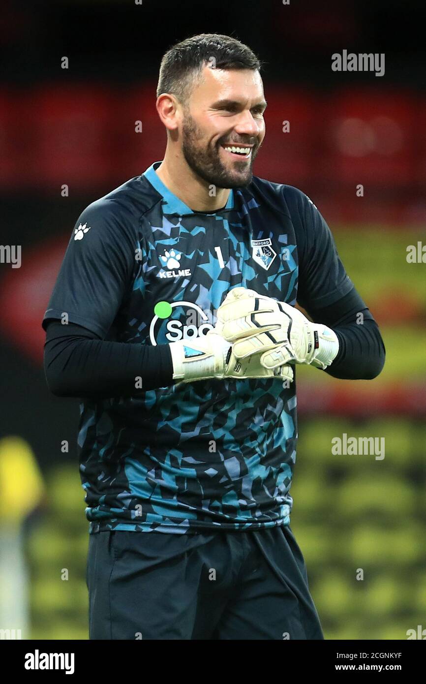 WATFORD, ENGLAND. 11. SEPTEMBER Ben Foster von Watford während der Sky Bet Championship Spiel zwischen Watford und Middlesbrough in Vicarage Road, Watford. (Kredit: Leila Coker, MI News) Kredit: MI Nachrichten & Sport /Alamy Live Nachrichten Stockfoto