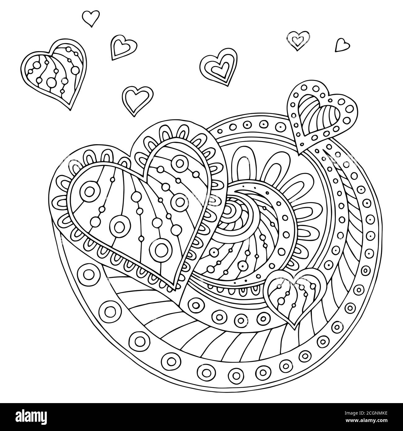 Muster Doodle schwarz weiß Herz Grafik Hintergrund Illustration Vektor Stock Vektor