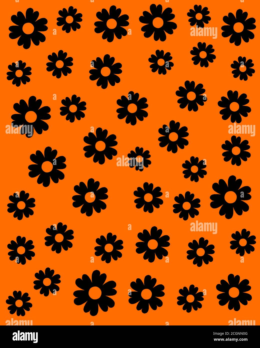 Eine druckbare nahtlose schwarze Farbe Blume Design-Muster isoliert auf orange farbigen Hintergrund für Tuch, Stoff, Textil, Design, Muster. Vektormaterial. Stock Vektor