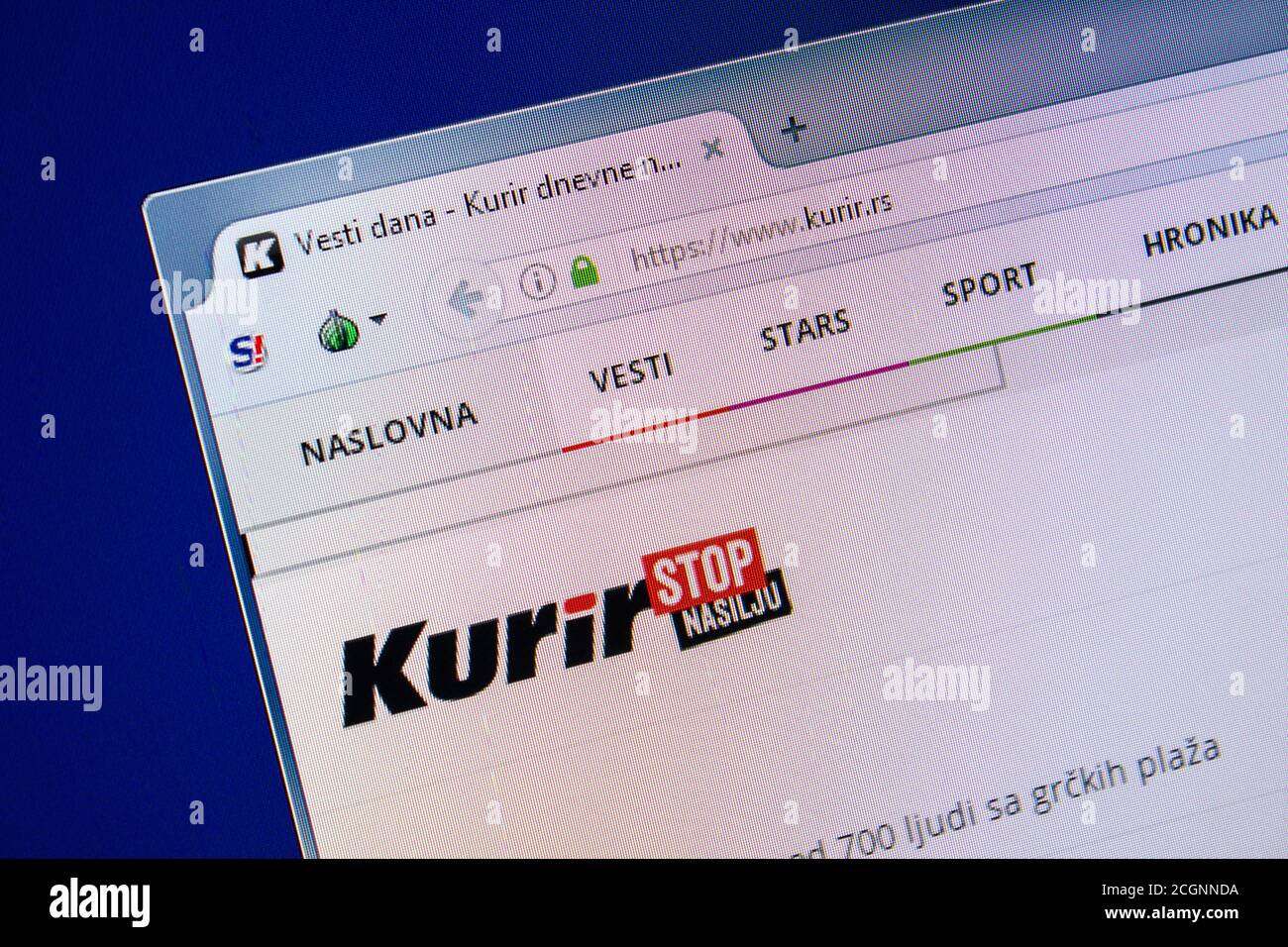 Rjasan, Russland - 24. Juli 2018: Homepage der Kurir-Website auf dem Display von PC. URL - Kurir.rs Stockfoto