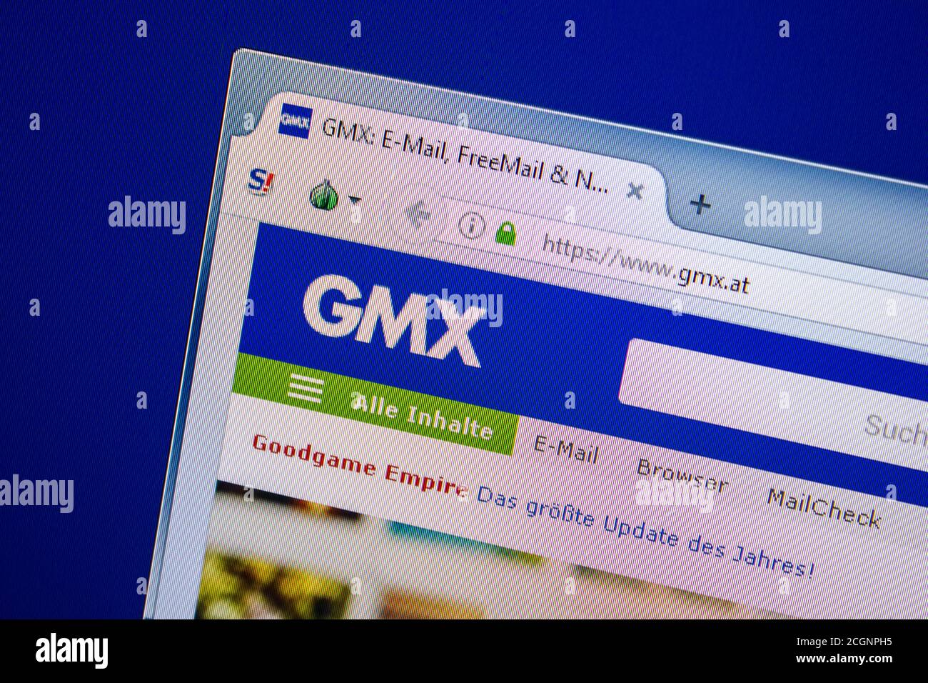 Rjasan, Russland - 25. Juli 2018: Homepage der GMX-Website auf dem Display von PC. URL - GMX.at Stockfoto