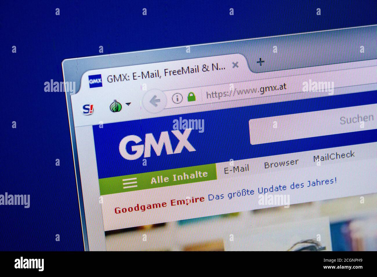 Rjasan, Russland - 25. Juli 2018: Homepage der GMX-Website auf dem Display von PC. URL - GMX.at Stockfoto