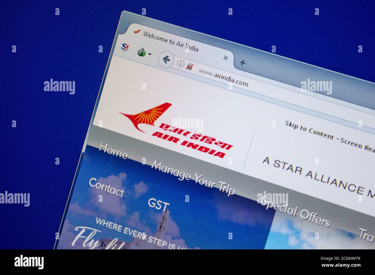 Rjasan, Russland - 11. Juli 2018: AirIndia.com Website auf dem Display von PC Stockfoto