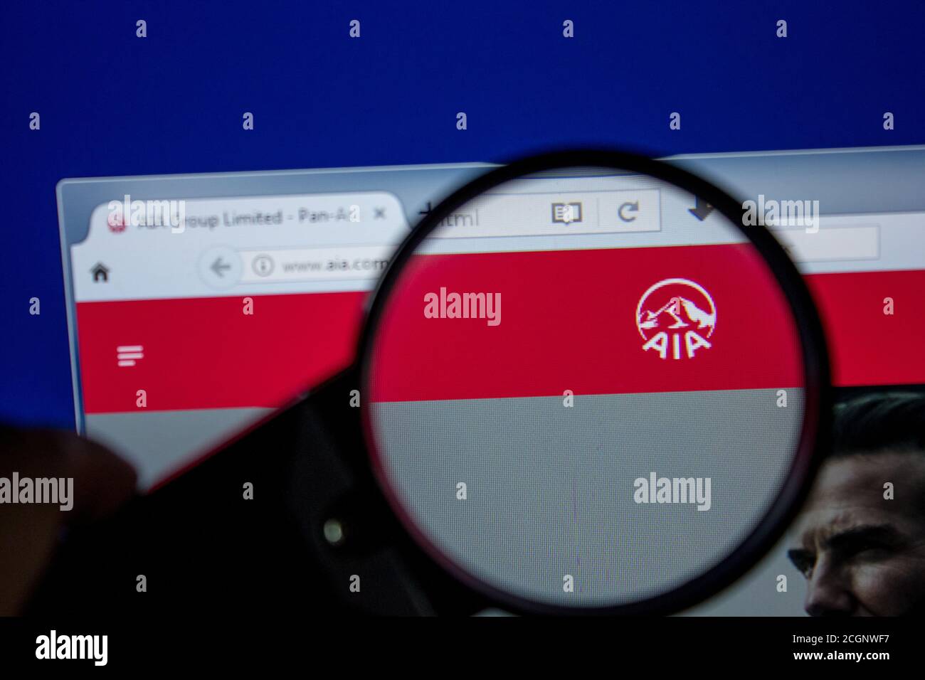 Rjasan, Russland - 11. Juli 2018: Aia.com Website auf dem Display von PC Stockfoto