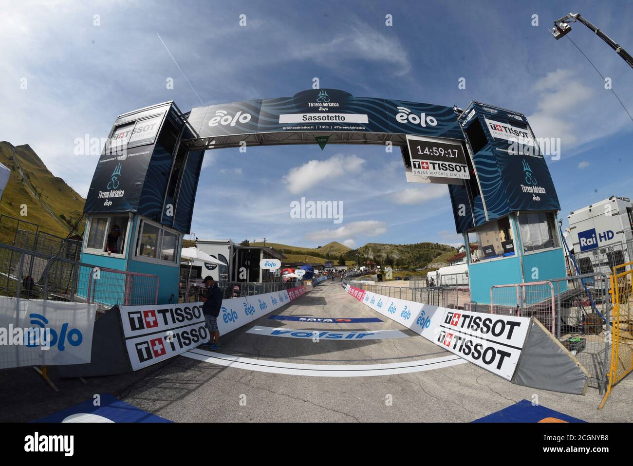 Zielzone während 5^ Tappa Norcia - Sarnano/Sassotetto, Radfahren Tirreno Adriatico, sarnano/sassotetto, Italien, 11. Sep 2020 Stockfoto