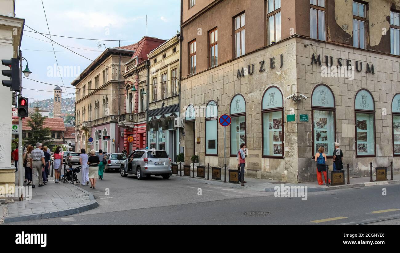 Sarajevo, Bosnien und Herzegowina - 3. Juli 2018: Das Museum von Sarajevo (Muzej), der Ort der Ermordung von Franz Ferdinand, Sarajevo, Bosnien und He Stockfoto