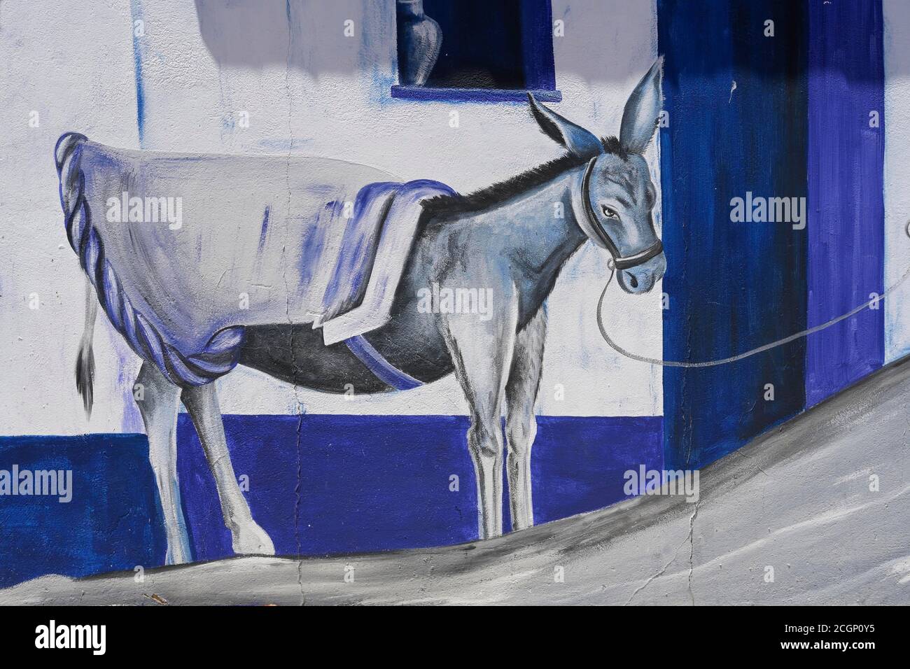 Wandmalerei eines Esels, Ferragudo, Lagoa Gemeinde, Algarve, Portugal Stockfoto