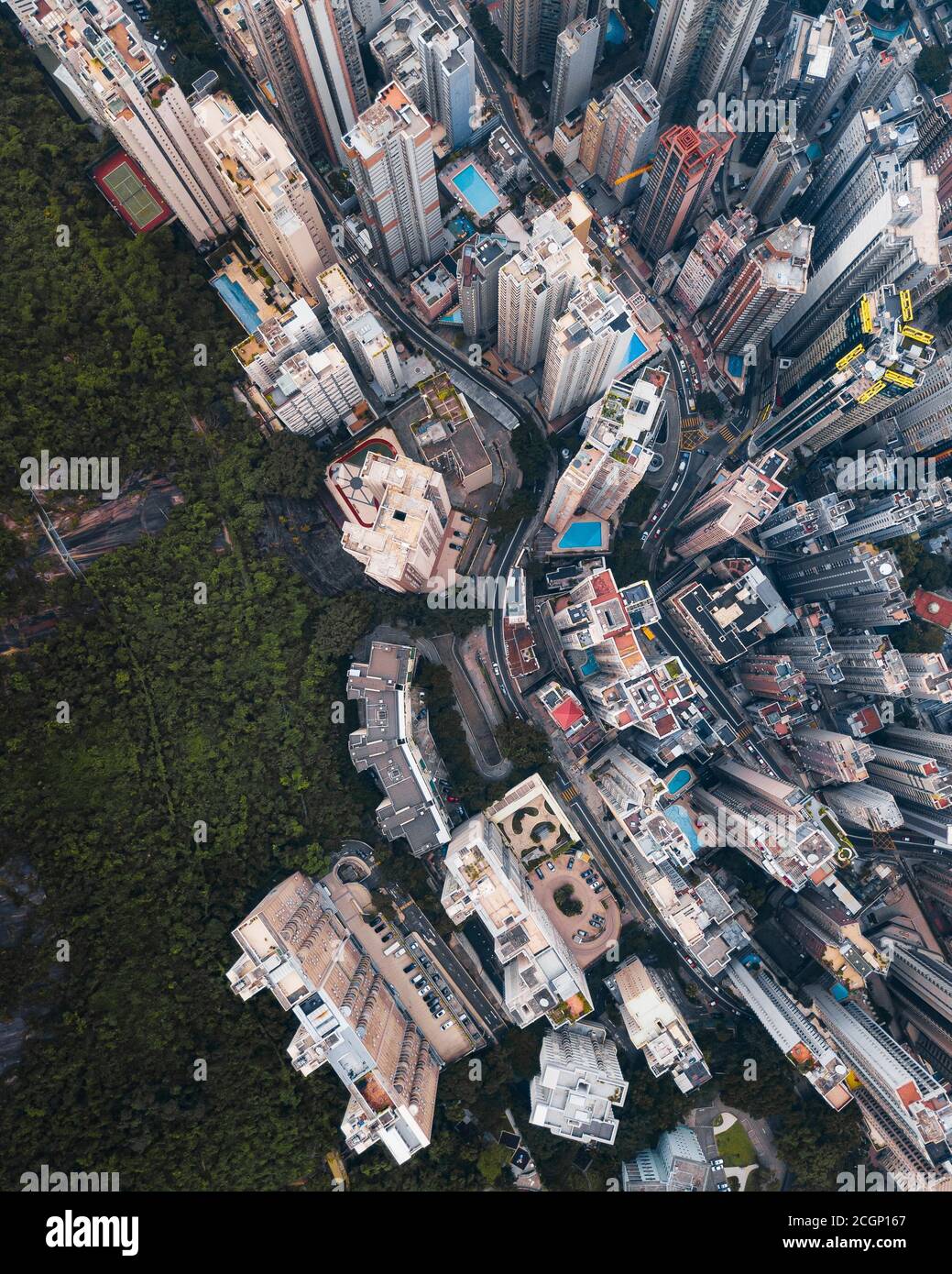 Wolkenkratzer in Hongkong aus der Luft, Drohnenaufnahme, China Stockfoto
