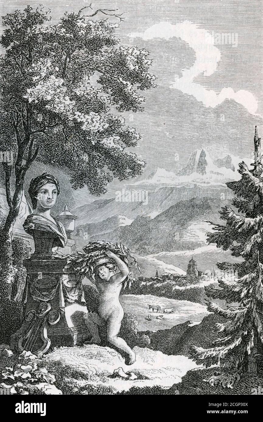 Titelbild der Gedichte Albrecht von Haller, Bern 1777, Historische Illustration von Otto von Leixner: Illustrierte Geschichte der deutschen Literatur Stockfoto