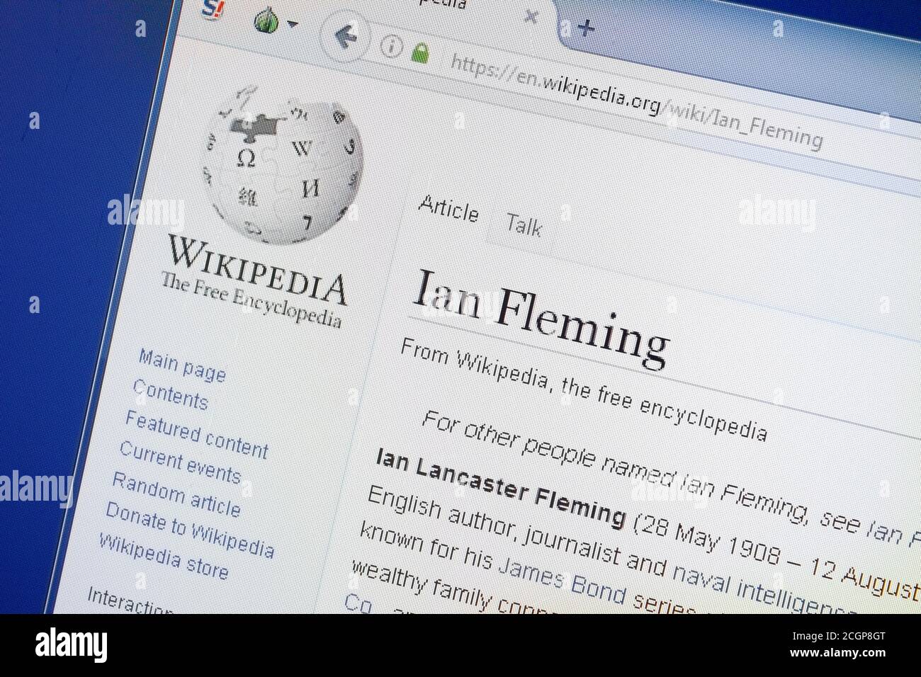 Rjasan, Russland - 19. August 2018: Wikipedia-Seite über Ian Fleming auf dem Display des PC Stockfoto