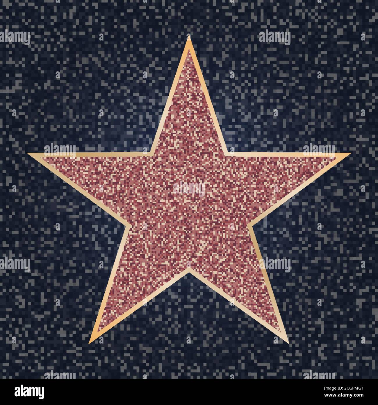 Berühmter Schauspieler-Star. Heller Vektor-Stern auf Promi-Boulevard. Walk of Fame. Glitzer-Stern auf dunkler Granitstruktur. Konzept der persönlichen Leistungen Stock Vektor