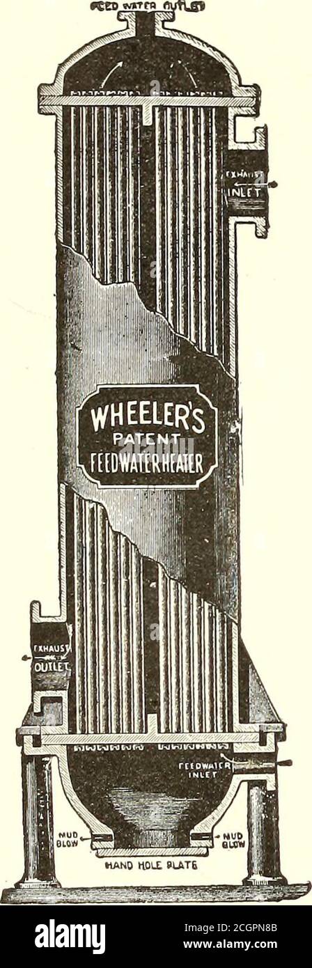 . Die Straßenbahn Zeitschrift . Horizontaler Separator Live-Dampf-Feed-Wasser-Reiniger Western Office : Security Building, St. Louis. Eastern Office : Girard Building, Philadelphia.Foreign Offices : 59 City Road, London, B. C, England. 138 STREET RAILWAY JOURNAL. Wheeler Condenser & Engineering Co. BÜROS: 120 LIBERTY ST., NEW YORK. 1642 M0NADN0CK BLOCK, CHICAGO.179 QUEEN VICTORIA ST., LONDON. E. C. Wasserkühlung Türme WheelerOberflächenkondensatoren Vorlauferhitzer Dampf-und Elektropumpen Verdampfer und Zuckermaschinen KOMPLETTE KÜHLUNG TOWERUND KONDENSATION PLANTSFOR ELEKTRISCHES LICHT, RAIL-WAY UND PO Stockfoto