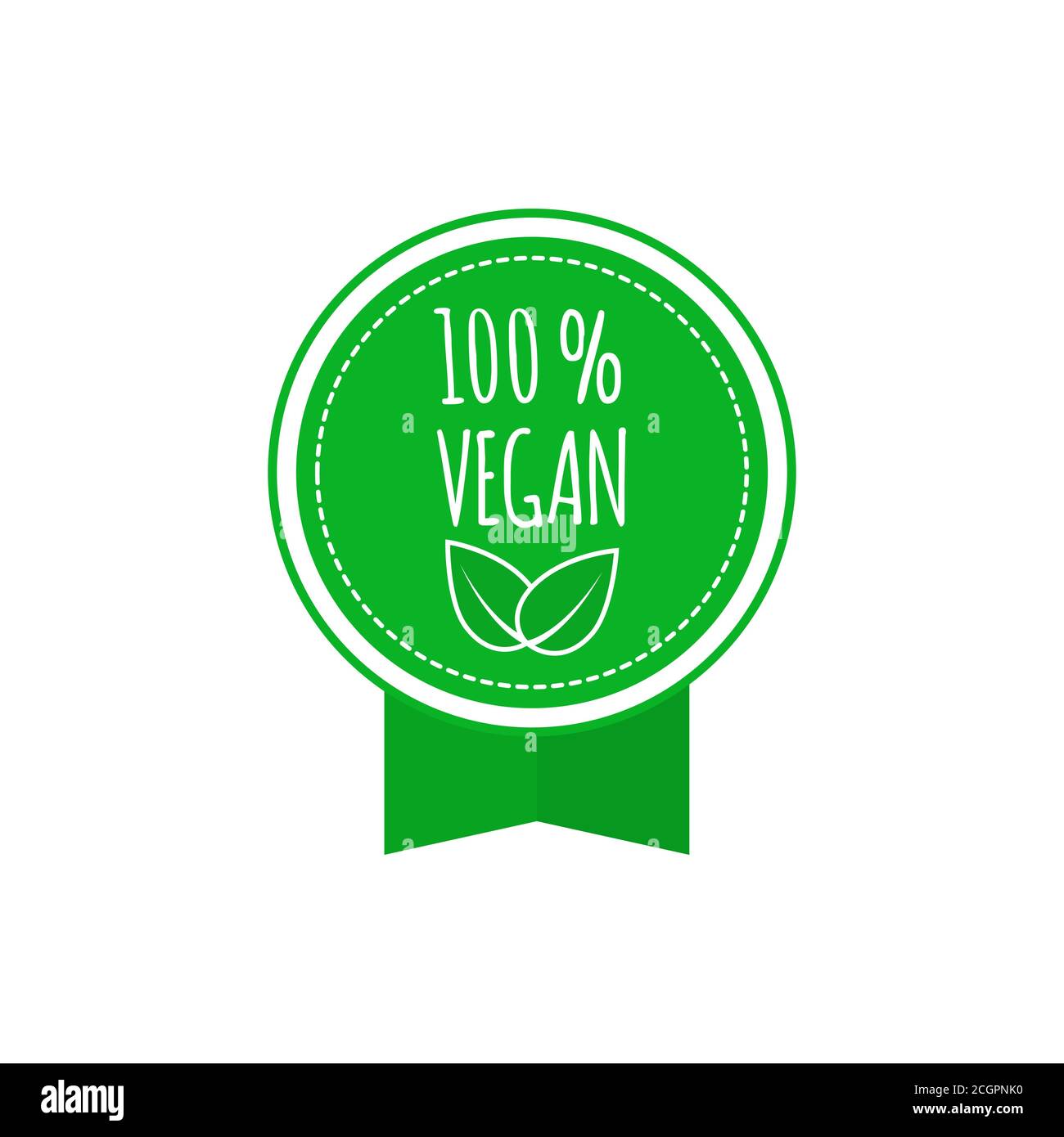 Rundes veganes, ökologisches, bio-grünes Abzeichen mit Blatt. Vegane Speisekarte. Vektorgrafik Stock Vektor