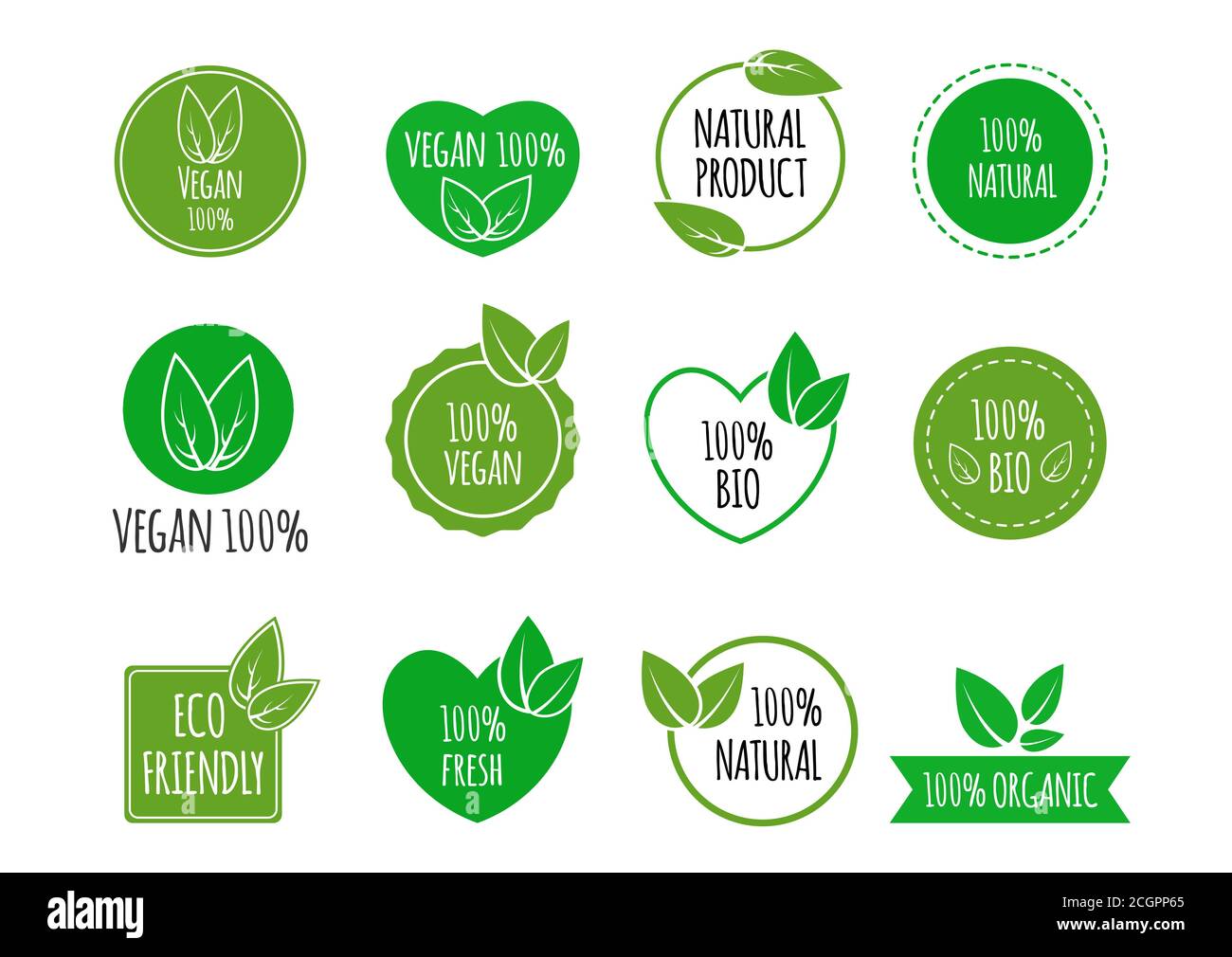 Set Bio-Abzeichen für gesunde Ernährung. Vegane, organische Logos. Vektorgrafik Stock Vektor
