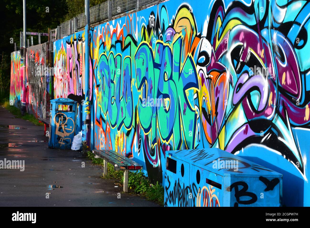 Graffiti, Skateboard Park, Hebden Bridge, Pennines, Yorkshire Stockfoto