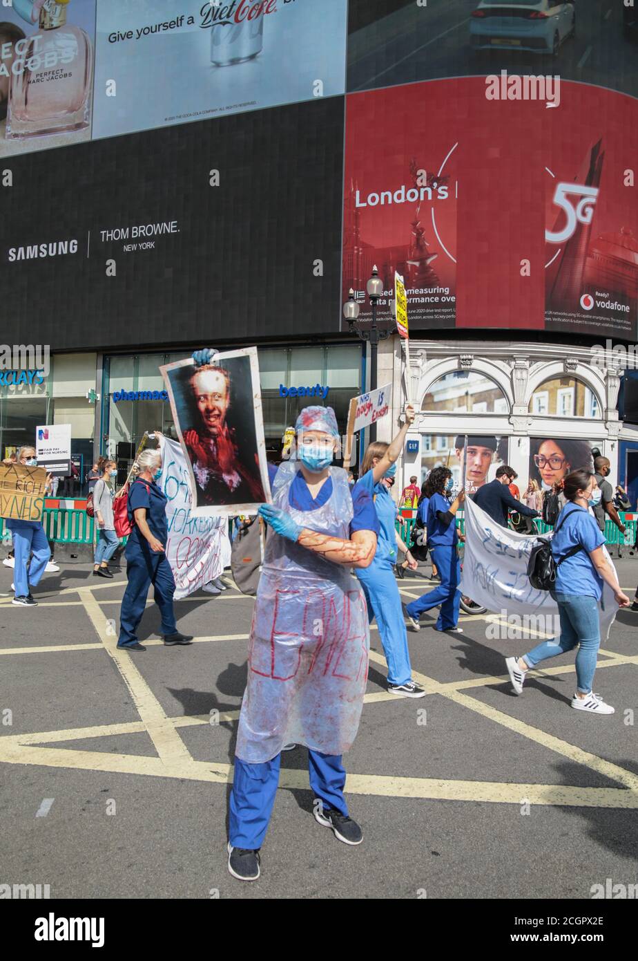 London UK 12 September 2020 NHS Arbeiter nahmen an der Straßen von London, um eine Lohnerhöhung zu fordern.Paul Quezada-Neiman/Alamy Live Nachrichten Stockfoto
