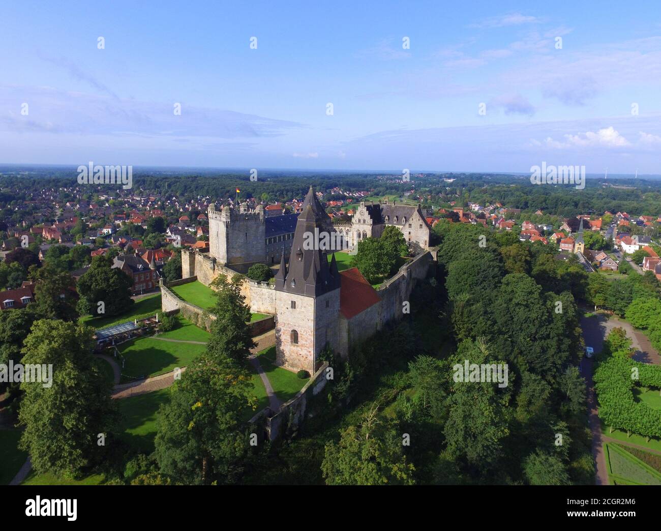 Luftaufnahme des Schlosses Bad Bentheim in Deutschland Stockfoto