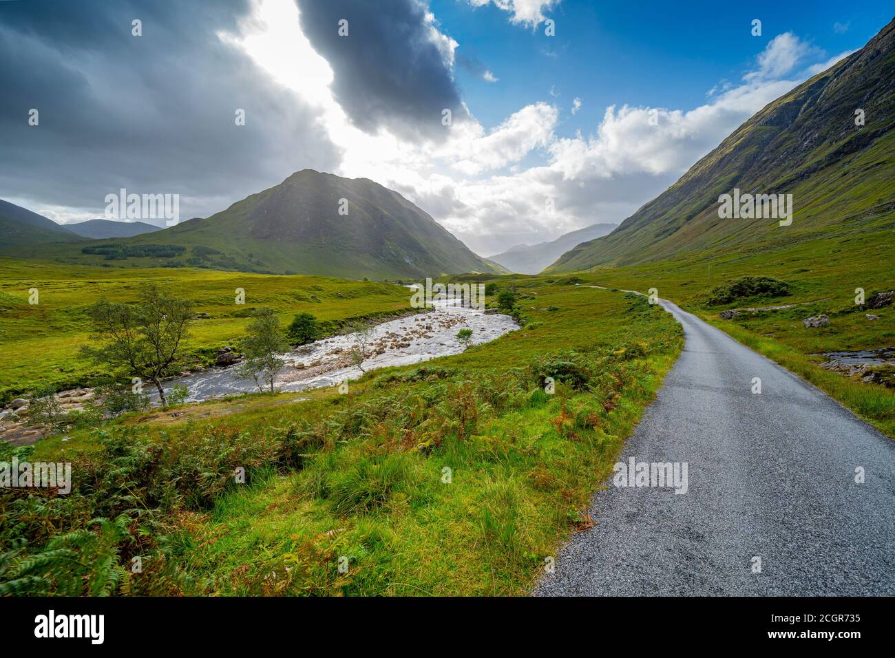 Blick auf Glen Etive, Highland Region, Schottland, Großbritannien Stockfoto