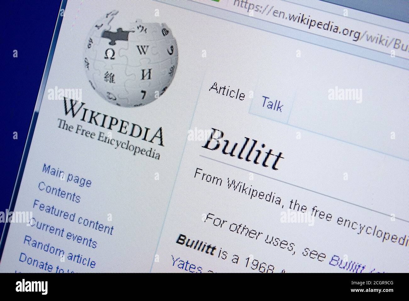 Rjasan, Russland - 09. September 2018 - Wikipedia-Seite über Bullitt auf einem Display von PC Stockfoto