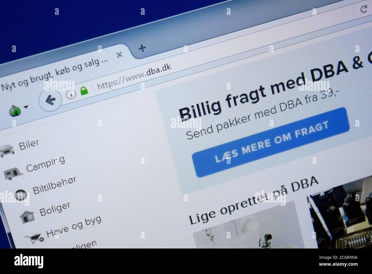 Rjasan, Russland - 09. September 2018: Homepage der DBA-Website auf der Anzeige von PC, url - DBA.dk. Stockfoto