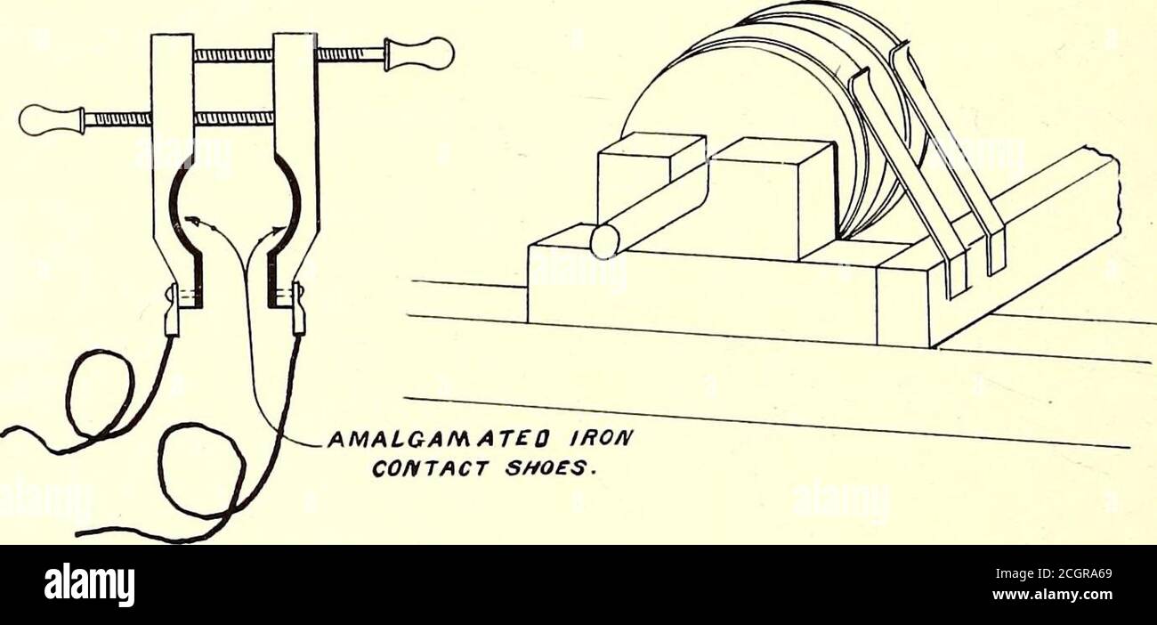 . Die Straßenbahn Zeitschrift . 0 i y- - ej--e ff. Con tact nirns. ZO 40 60 SO LOO ISO 140 ISO /SO ABB. I. ABB. 2. - GERÄT FÜR DIE MESSUNG DER STROMFLUSS IN WASSERLEITUNGEN zu 4.5 Volt, wenn das Rohr ist negativ auf die Schiene, und 1,5 Volt, wenn das Rohr ist positiv in Potential auf die Schiene. Dr. J. A. Fleming in seinem Papier gelesen vor der britischen Assoziation zeigt, dass Elektrolyse mit Spannung difference von 1 Volt oder unter, insbesondere wenn lösliche Chloride Arein Lösung in Kontakt mit der positiven Platte auftreten kann. Die Spannung, bei der die Elektrolyse beginnt, hängt von den elektrischen Zählermoti ab Stockfoto