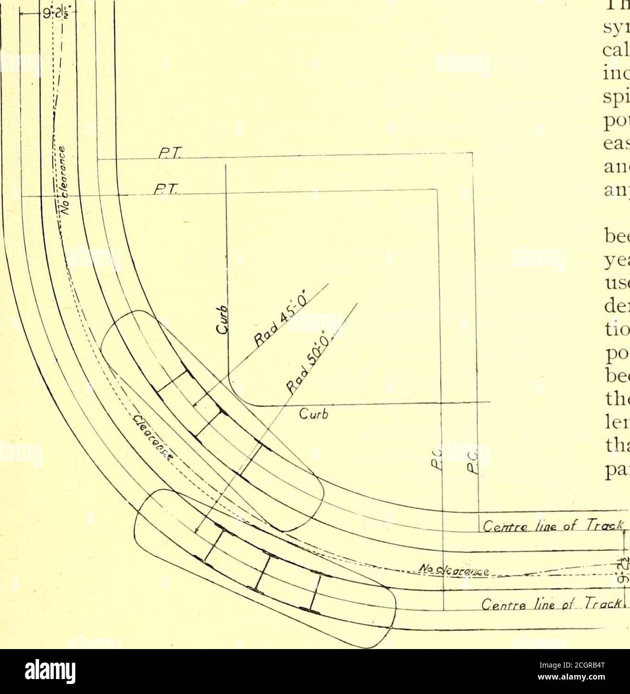 . Die Straßenbahn Zeitschrift . -Fourth Street, und das Management wurde schließlich gezwungen, onmore Autos setzen und überwinden die Schwierigkeiten, wie es am besten könnte. Straßenbahn Bett. Von Mason I). Pratt. V. – Sonderarbeit – Kurven. Es wäre sicher zu behaupten, dass es nie ein Straßenbahnsystem gebaut hat, das nicht ein Stück Schiene hatte, die eine spezielle Vorbereitung andere als die gegeben, um einfache, gerade Spur erforderlich, bevor es laidin Ort sein könnte. Die meisten Systeme haben einen beträchtlichen Prozentsatz ihrer Trackage, die aus Kurven, cro.ssings, Schaltern, etc. Bestehen.in fast jedem Fall diese Kurven an Stockfoto