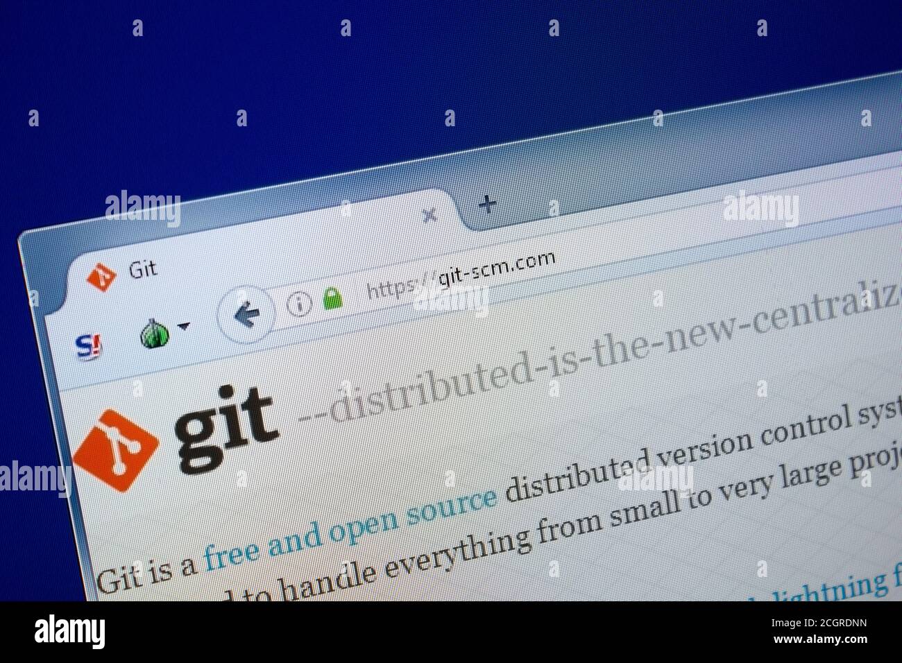 Rjasan, Russland - 09. September 2018: Homepage der Git-scm Website auf dem Display des PC, url - Git-scm.com. Stockfoto