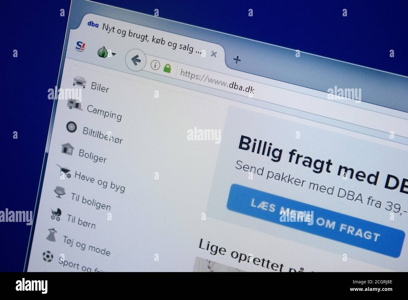Rjasan, Russland - 09. September 2018: Homepage der DBA-Website auf der Anzeige von PC, url - DBA.dk. Stockfoto
