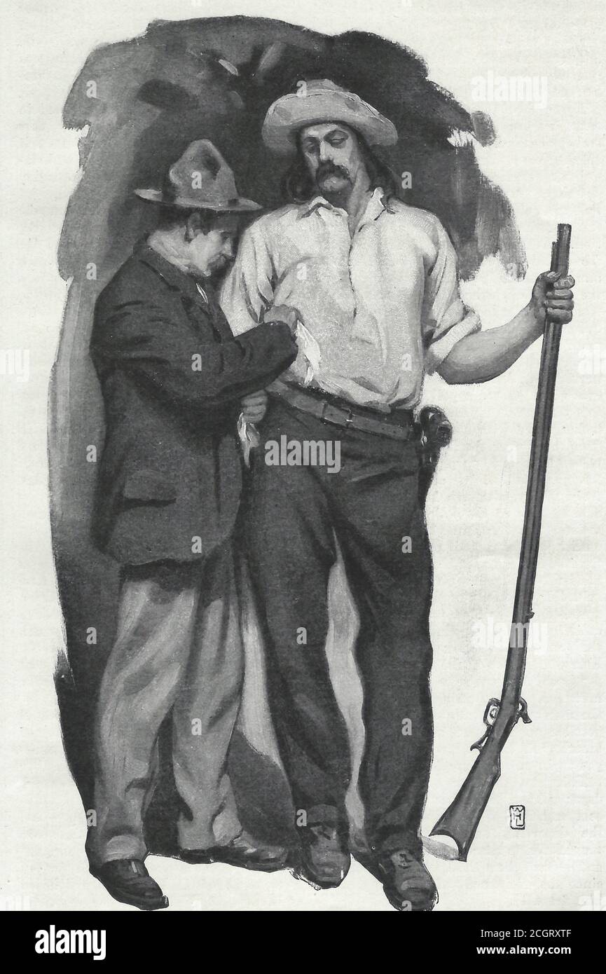 Er Band die verwundete Hand mit seinem eigenen Taschentuch - EIN Mann, der seinen verwundeten Freund um 1904 verband Stockfoto