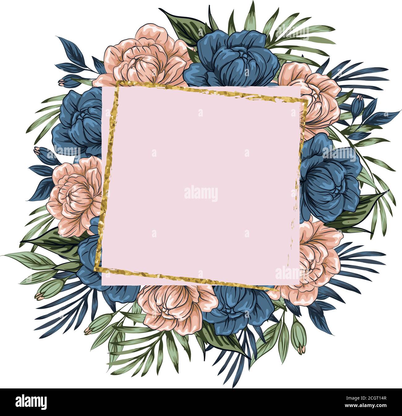 boho Blumen mit Goldfolie, Vorlage für soziale Netzwerke Geschichten und Beiträge, Vektor-Illustration. Satz von Geschichte und Pfosten quadratischen Rahmen. Mockup für Adver Stock Vektor