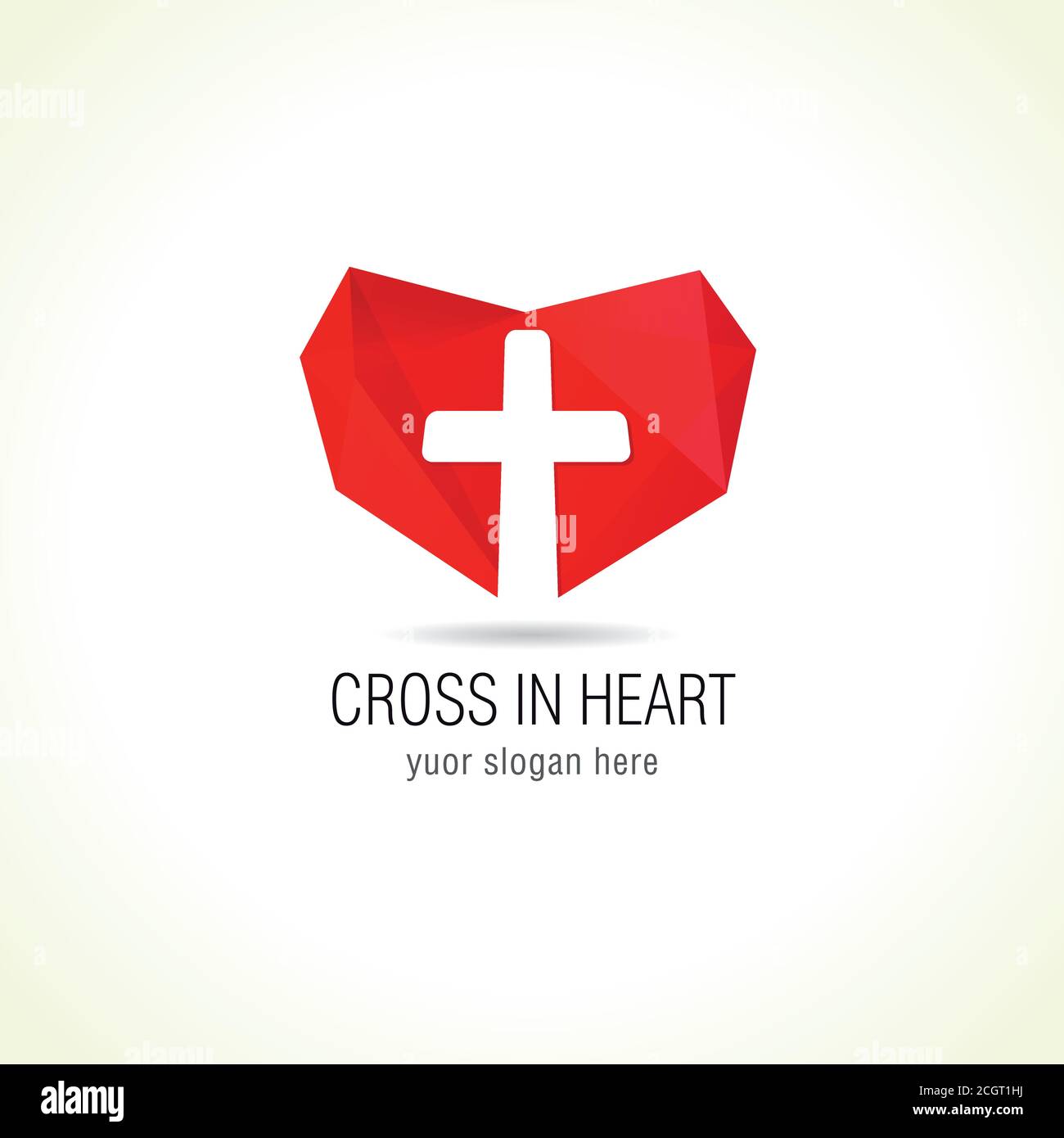 Kreuz und Herz des Glaubens christliche Kirche Vektor-Logo. Missionar oder karitative Ikone. Religiöse oder Krankenhaus Buntglas Symbol. Schutz in der Medizin. Stock Vektor