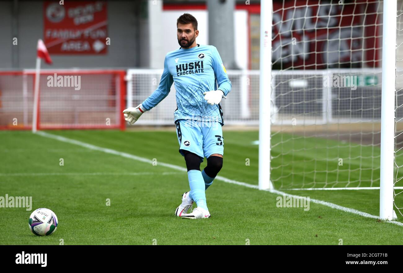 Bartosz Bialkowski von Millwall während des Carabao Cup-Spiels zwischen Crawley Town und Millwall im People's Pension Stadium , Crawley , Großbritannien - 5. September 2020 - nur für redaktionelle Verwendung. Keine Verkaufsförderung. Für Football-Bilder gelten die Einschränkungen von FA und Premier League. Keine Nutzung des Internets/Handys ohne FAPL-Lizenz. Weitere Informationen erhalten Sie bei Football Dataco Stockfoto