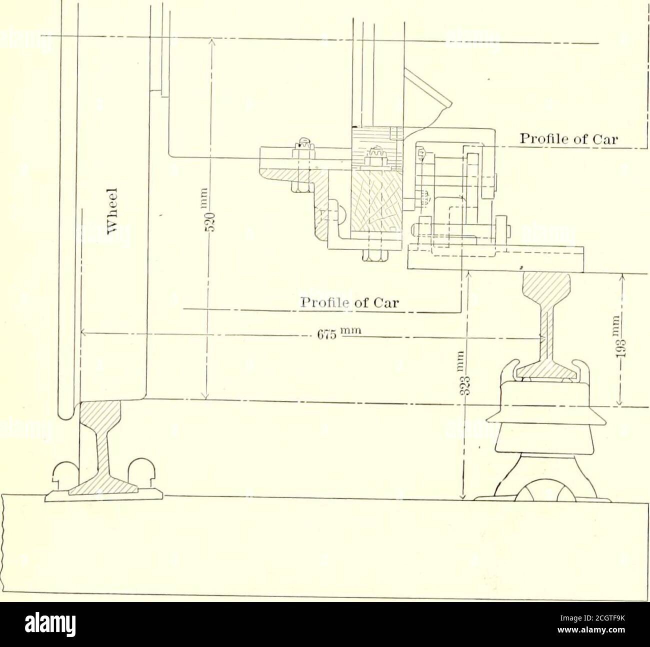 . Die Straßenbahn Zeitschrift . KARTE ZEIGT EISENBAHN UND ÜBERTRAGUNGSLEITUNG Stahl, und halten perfekt dicht ohne Verpackung, nur geschliffen. Die Vorderseite des Kessels ruht auf einer festen Stütze, die Rückseite auf Rollen, so dass sich der Kessel frei ohne schädliche Spannungen ausdehnen kann. Das Mauerwerk dient nur als Einhausung, trägt aber keinen Teil der Kessel. Die Kessel. Street Ry.JouraalSIDE ERHEBUNG UND PLAN DES SCHUHS der Schuh, der nicht in der vorherigen Arti-cle dargestellt wurde, ist auch von neuartiger Form. Es hat eine Lagerfläche von 12}Zoll lang und 10 Zoll breit (317 mm x 254 mm) und ist auf einer Seite hoch Stockfoto