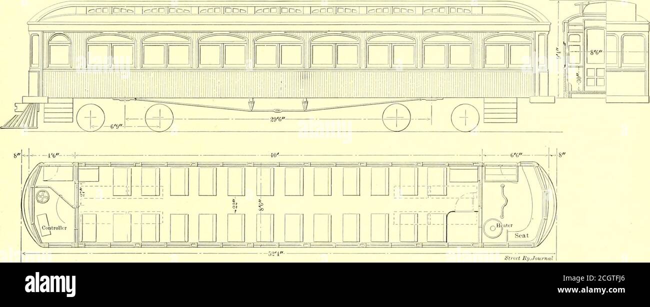 . Die Straßenbahn Zeitschrift . ES AUF DER ST. LOUIS ELECTRIC RAILWAY TESTET die beiden Gleise zwischen dem Transportation Building und der Intramuralbahn für die elektrischen Eisenbahntests, Bogen jeweils etwa 1400 ft lang, und werden mit 60-lb. Eisenbahn in 30-ft. Längen, Ruhe 0n 6-in. X 8-in. X 8-ft. Zedernbinder, Abstand 30 in. Zwischen den Zentren. Cander-Ballast wird durchwährend-out verwendet. Eine der Gleise ist etwa 3 Fuß über der anderen, und bothare gerade und Ebene durch. Jede Verbindung wird mit einer Anleihe der Firma Nr. 00 American Steel & Wire Companys mit Aji-in.-Kopf verklebt, der in die Anleihe h erweitert wird Stockfoto