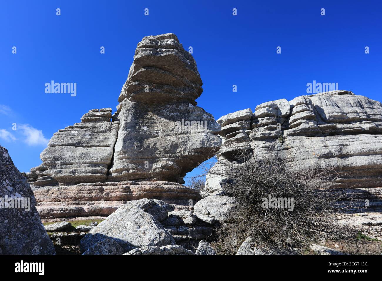El Torcal de Antequera ist ein Naturschutzgebiet in der Sierra del Torcal Bergkette im Süden der Stadt Antequera. Es ist Karstlandschaft. Stockfoto