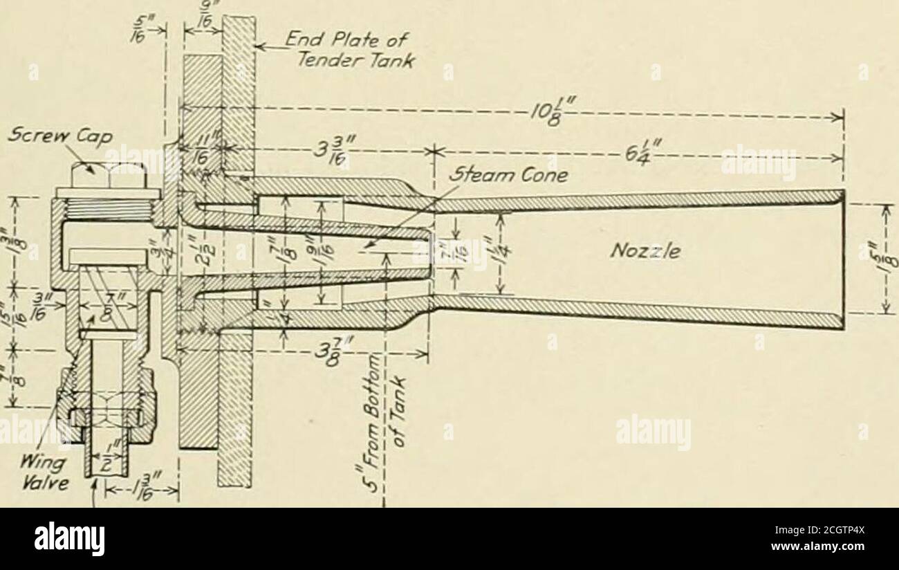 . eisenbahnzeitgazette . Kupplung für Umkehrwelle 1*3 &lt; JL   E -4--f/^ i i. ICH! 3 im Kessel, zum Wasser im Tender, anstatt es an den Sicherheitsventilen abblasen zu lassen. Während die Speisepumpe die Kesselspeisung normal verarbeitet, Screiv Cap. TVirtgMre ^fearn from ^ /a Lyeon Boiler- Feed Water Heater eine Kombination (Heißwasserart) Injektor ist auch am hinteren Kopf des Kessels angebracht, um als Hilfsanlage zu fungieren. Ein Schwimmvorschub, der an der Unterseite jedes Endes des Trommelzylinders platziert wird. Die Konstruktion und der Betrieb des Geräts wird eine klare Inspektion der Abbildung sein. METALL Stockfoto