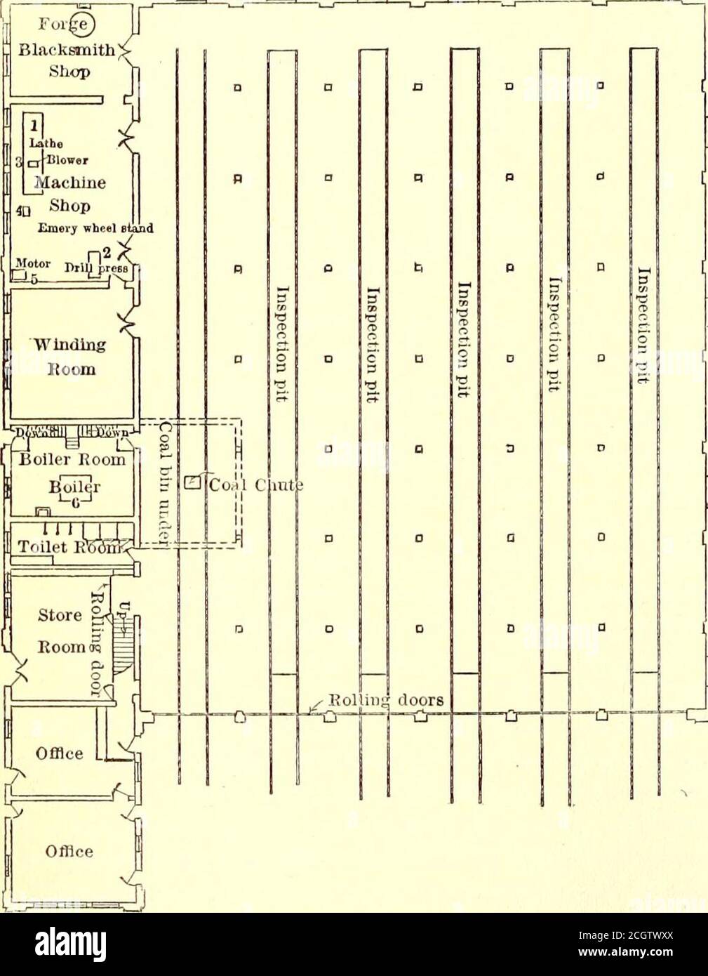 . Elektrische Eisenbahn Zeitschrift . ■Feeder X Intermedial*1 Section ^Switch,o mi Denver Sectton Section BreakC Section. Pause!!! Denver & Interurban Railroad – Diagramm der SchaltungVerbindungen an der Einspeisestelle auf dem 11,000-Volt-Trolley WIRD EINE Karte mit dem Trolleydraht und dem Schrägförderer-Layout dargestellt. Das Schaltschema an der Anschlussstelle, an der die Zuführleitungen vom Kraftwerk mit den Rollwagendrähten verbunden sind, ist in der Abbildung dargestellt. Streckenpausen befinden sich in einer durchschnittlichen Entfernung von 3 Meilen und befinden sich an Passagierstationen, an denen immer jemand im Dienst ist. Die Linie Thea.c. ist in 12 Abschnitte unterteilt Stockfoto