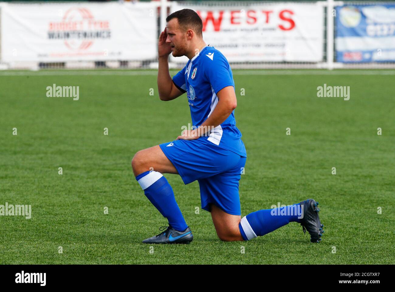 Aveley, Großbritannien. Februar 2018. SOUTHEND, ENGLAND - SEPTEMBER 12: Lewis Clark von Grays Athltic während FA Cup - Vorrunde zwischen Grays Athletic und Witham Town in Parkside, Park Lane, Aveley, UK am 12. September 2020 Credit: Action Foto Sport/Alamy Live News Stockfoto