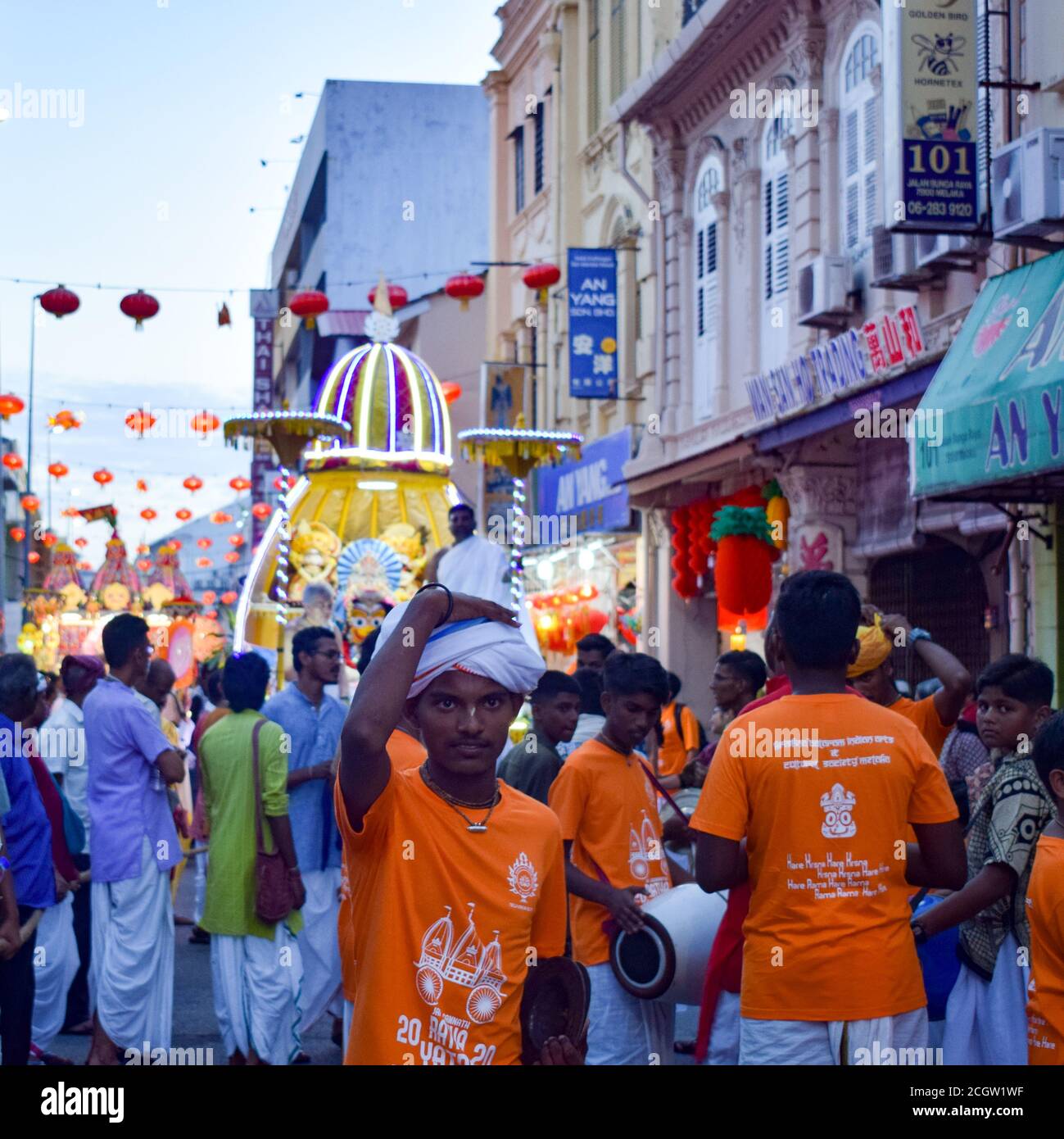 Malacca, Malaysia - Januar, 01 2020: Jagannath rath yatra in der Jonker Street ist die zentrale Straße von Chinatown in Malacca. Es wurde als UNESCO wo Stockfoto