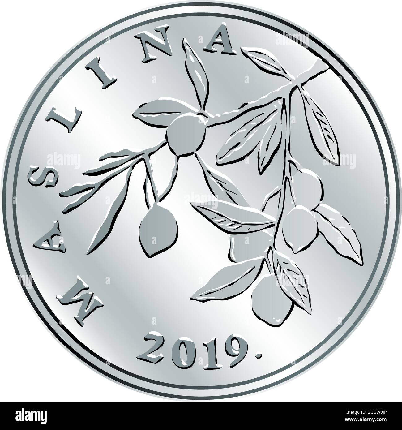 Kroatische 20 lipa Münze, Olive Zweig auf der Rückseite, offizielle Münze  in Kroatien Stock-Vektorgrafik - Alamy
