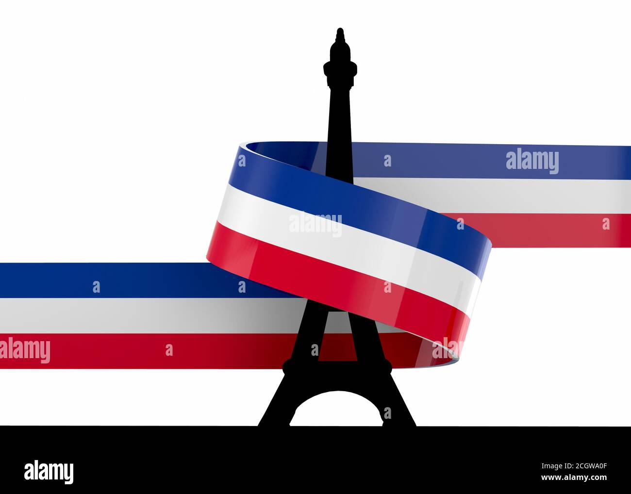 Französisches Band und Eiffelturm Stockfoto