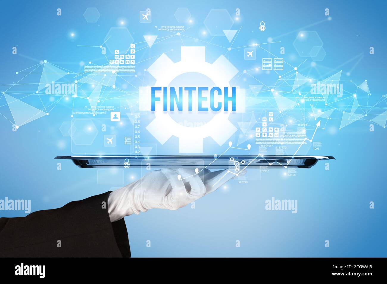 Bedienung des neuen Technologiekonzepts mit FINTECH-AUFSCHRIFT Stockfoto