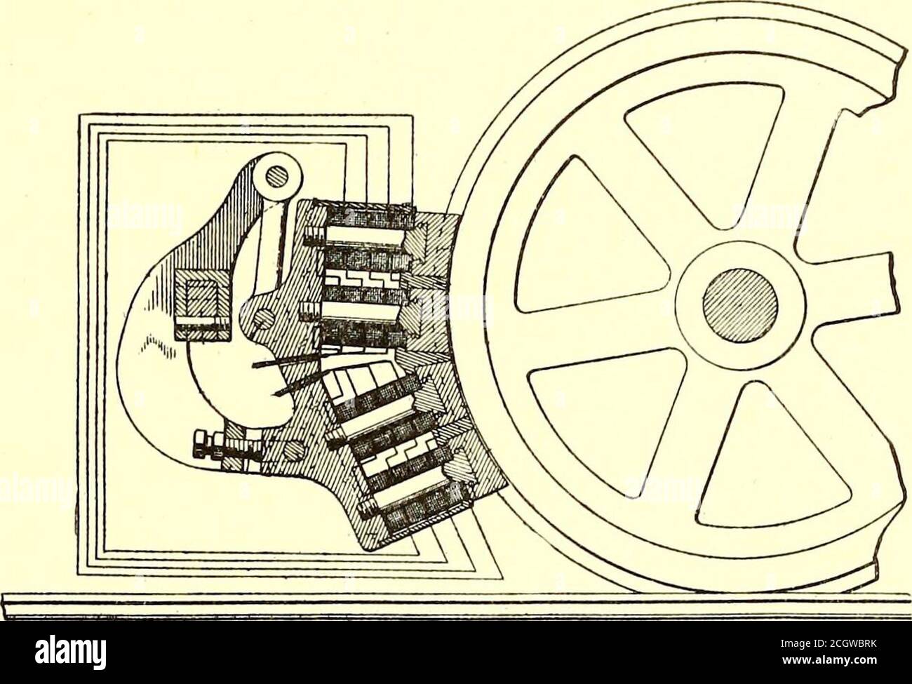 . The Street Railway Journal . ler Bearing Wheel; Joseph N. Sanchez, Galveston, Texas. App eingereicht März I, 1905. Die Karosserie des Rades ist auf einer nicht drehbaren Achse befestigt und mit einem drehbaren Laufflächenbereich ausgestattet, der für konzentrischen Lauf auf der Karosserie montiert ist und über Reibschutzvorrichtungen zwischen der Karosserie und der Lauffläche des Rades verfügt. 796.457. Auto Truck Bolster; John Schaffer, Kirkwood, Mo. App. Eingereicht 15. Dezember 1904. Eine Auto-LKW-Stütze mit ihrem Körper mit den in zwei Teile gefertigten, bzw. integrierten Lagern, die an die Mitte der Stütze angepasst sind, wobei die Karosserie ein Kastenschrott ist Stockfoto