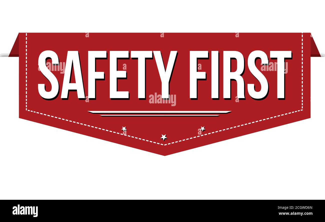 Safety First Banner Design auf weißem Hintergrund, Vektorgrafik Stock Vektor