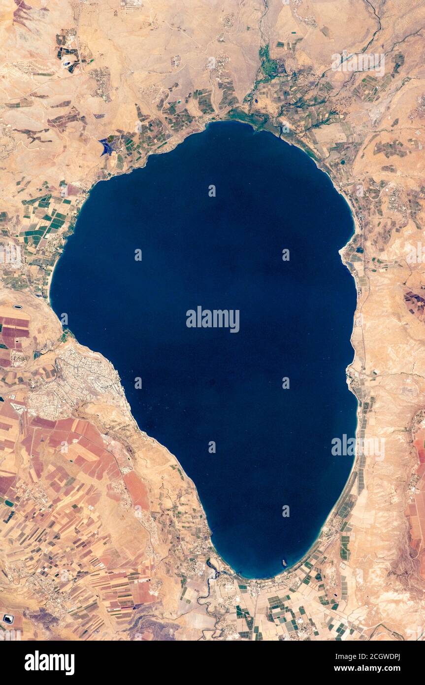 See von Galiläa aus dem All, der niedrigste Süßwassersee der Erde. Israel Stockfoto