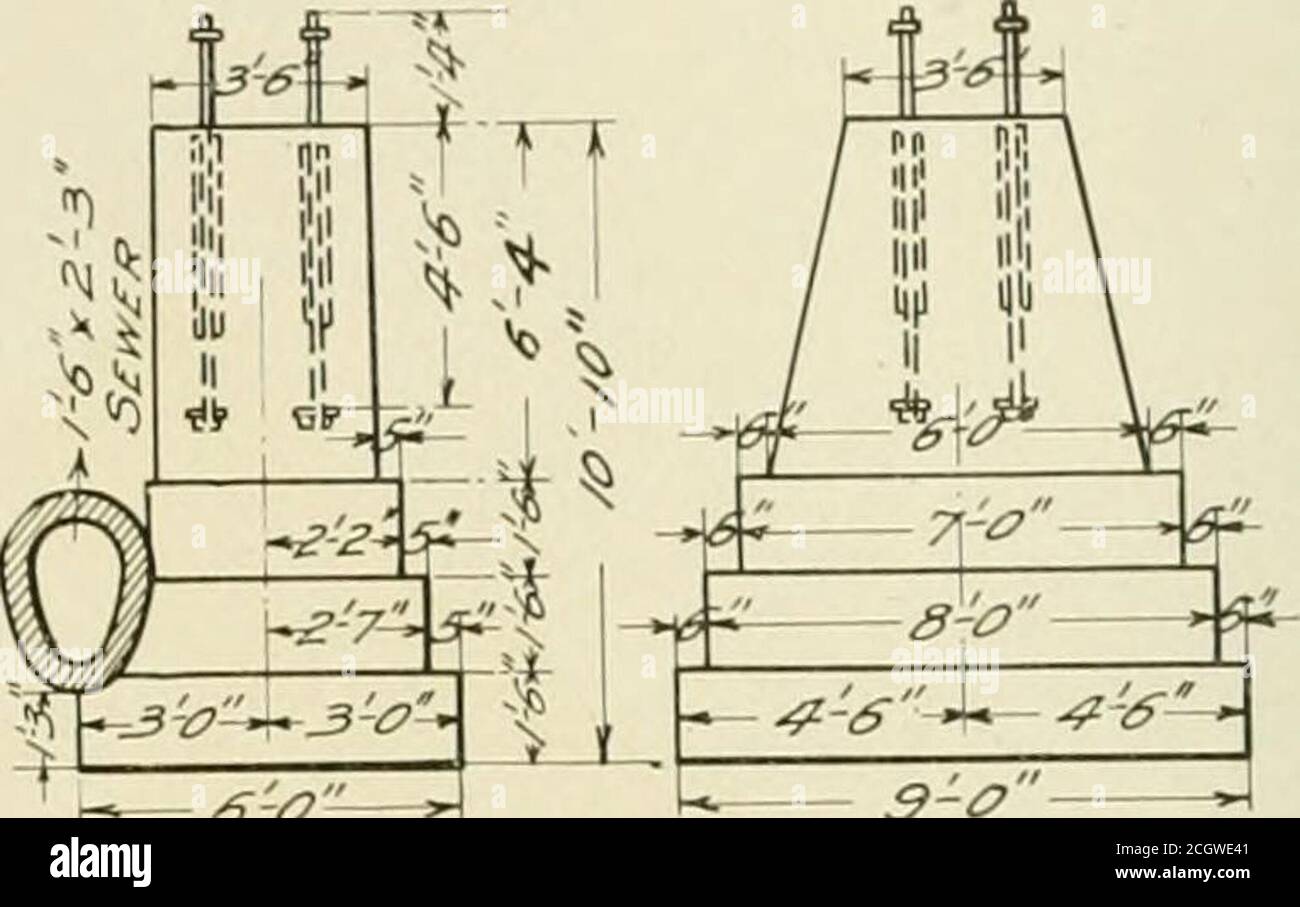 . Die Straßenbahnbesprechung . s-o-^ 9-^ SÄULENFUSS. Durch das Straßenbett oben wird bis zur Mitte von tl-.ese Platten geliefert, woher es durch entweicht:h Löcher gestanzt zwei oder drei Fuß apartalong die Mitte der Platten. Diese Löcher in der Platte gestanzt sind speziell mit einem Tropfpunkt über ein Achtel Zoll in der Länge der unteren Seite, so dass alkalisches Wasser nicht entlang der Unterseite des Decks laufen und zerstören die Farbe. .-t die Punkte, wo der Stahlboden mit den Querbodenbalken kleinen Winkeln verbindet, genannt Stockfoto