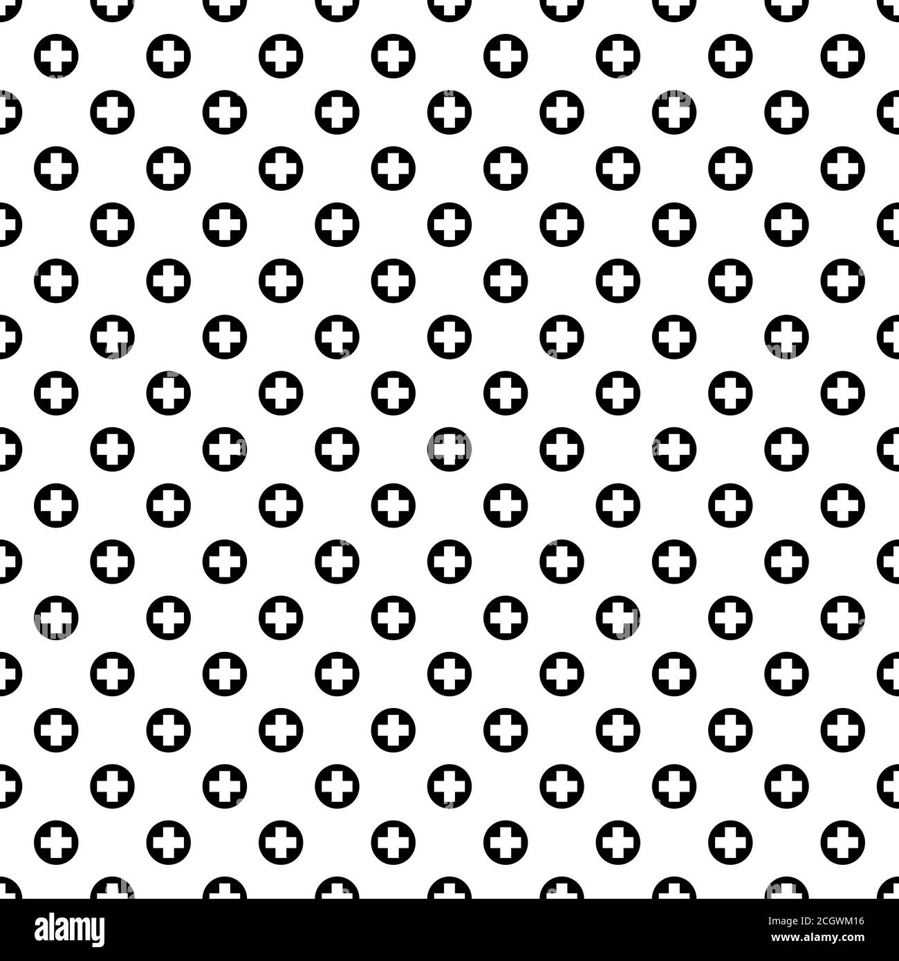 Nahtlose Polka-Punkt-Textur mit medizinischen Kreuz-, erste-Hilfe- oder Plus-Zeichen-Muster, isoliert auf transparentem Hintergrund. EPS8, Version Light 2. Stock Vektor