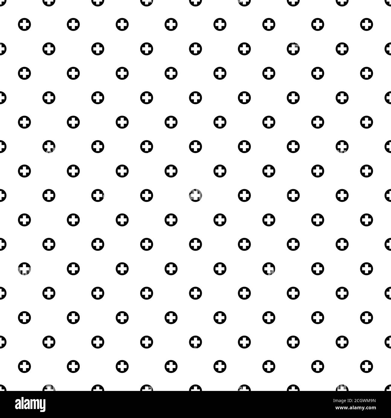 Nahtlose Polka-Punkt-Textur mit medizinischen Kreuz-, erste-Hilfe- oder Plus-Zeichen-Muster, isoliert auf transparentem Hintergrund. EPS8, Version Light 1. Stock Vektor