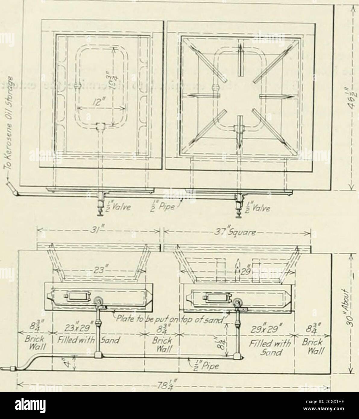 . Eisenbahnmechaniker . Babbitt Ofen, showing Dr in Ort für die Entfernung der hydraulischen Presse zum Babbitt Ofen, wo sie sind submergedhub mit der Vorderseite nach unten in der heißen Babbitt in einem der Schmelzpfannen enthalten. Diese Pfannen sind aus Gusseisen und in einer davon sind eine Reihe von dünnen Projektionen, die von den Seiten und Ecken 527 528 EISENBAHN-ALTER GAZETTE, MECHANISCHE AUSGABE Vol. 89, Nr. 10 in Richtung der Mitte als Unterstützung für Tliekiste dienen. Der Oldbabbitt wird so entfernt und die Box gleichzeitig erwärmtbereit für Rebabbitt. Die Boxen werden als nächstes in die Babbitt-Tabelle übertragen, wo t Stockfoto